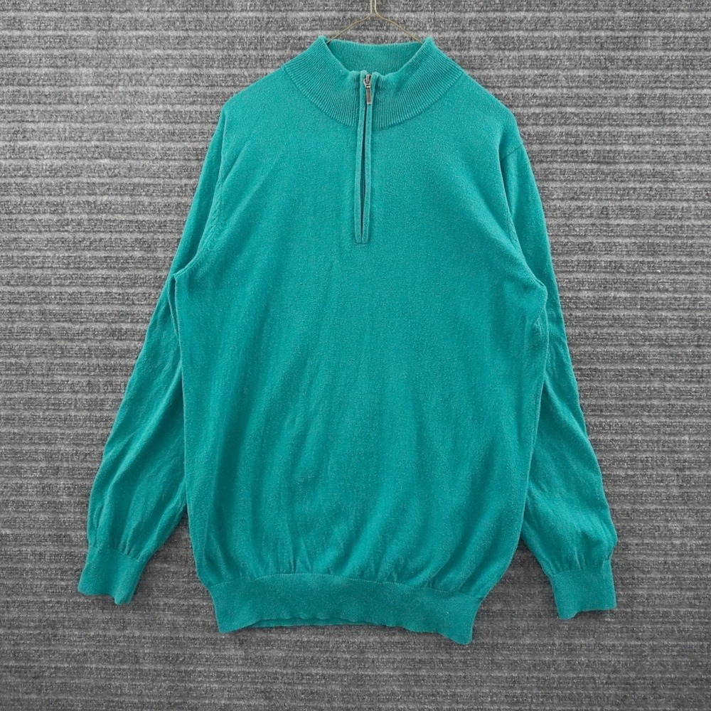 L.L. Bean Quarter Zip Sweater Mens M-Tall Teal Cotton Cashmere Blend